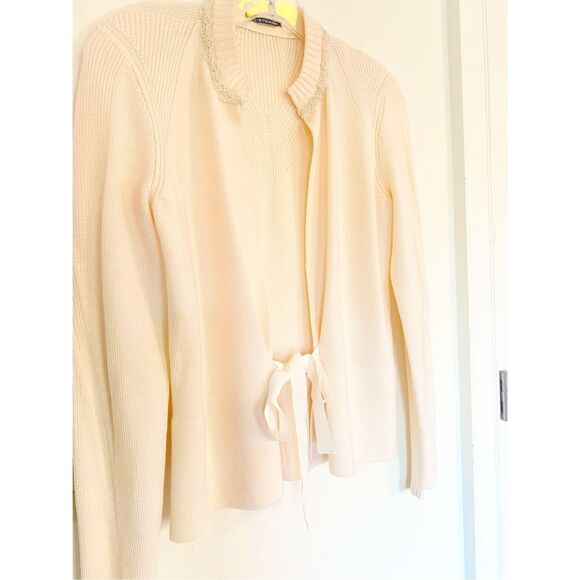 ELIE Tahari 100% Extra Fine Merino Wool Ivory Knit Cardigan - Picture 8 of 12